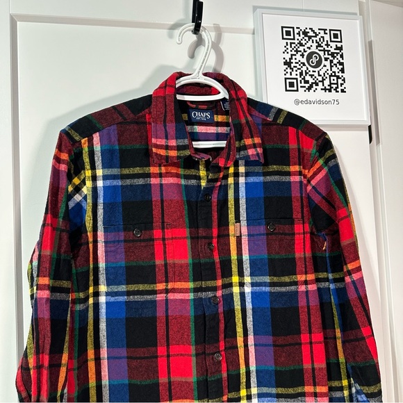 CHAPS heavy weight plaid button up shirt gorgeous plaid rich colours - Picture 2 of 12
